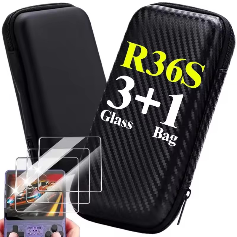 Gaming Console R36S - Estojo 4 em 1 + Vidro
