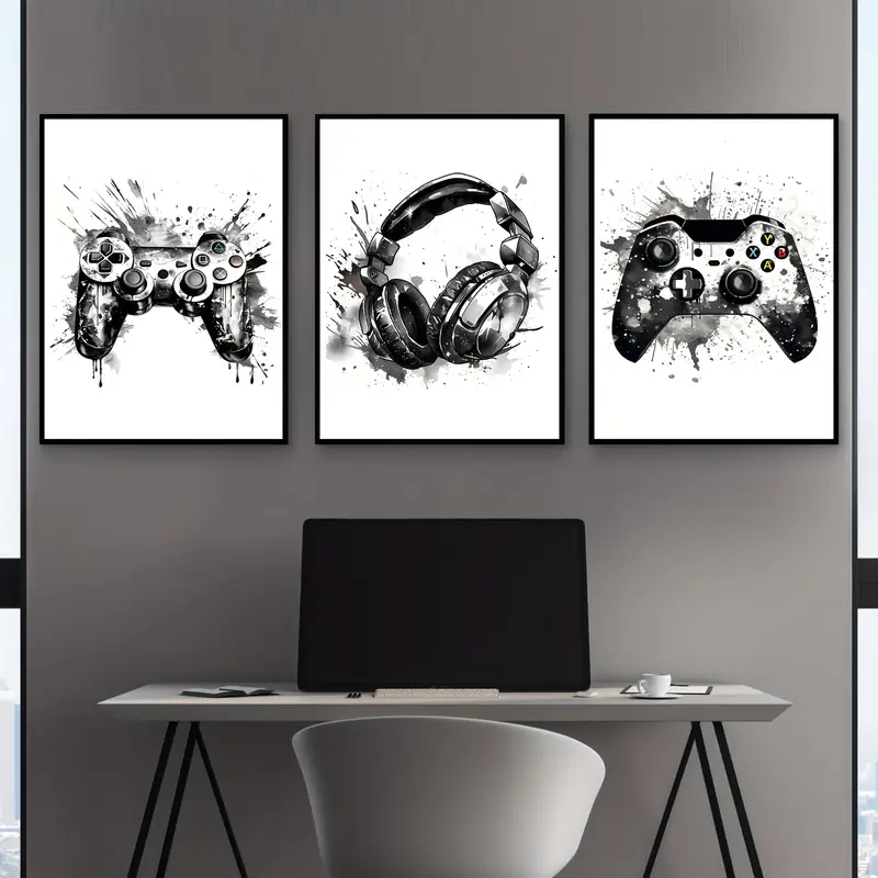 Gaming Console Kit - Conjunto de 3 Quadros em Tela