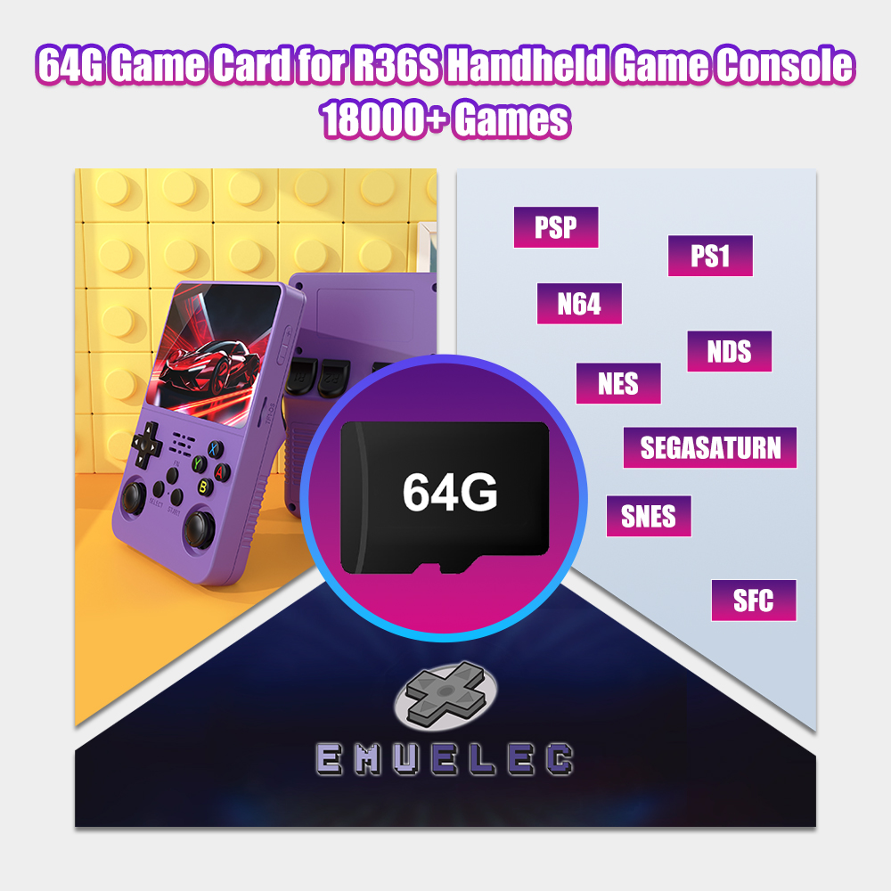 Gaming Console R36S - Cartão tf de jogo 64g para